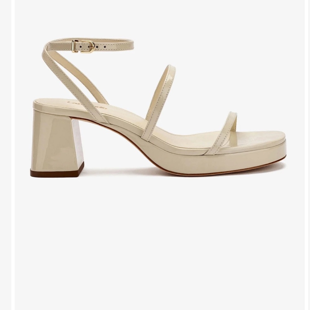 Larroude Cream Strappy Block Heels